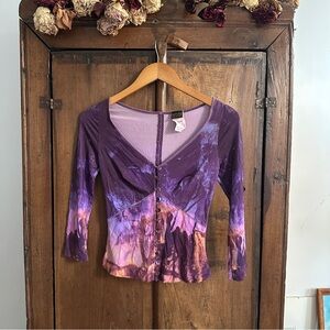 Vintage Plein Sud Y2K Button Front 3/4 sleeve graphic top